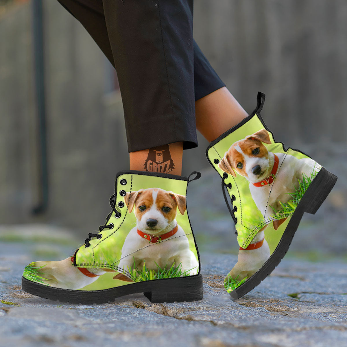 Jack Russell Terrier Little Print Leather Boots-grizzshop