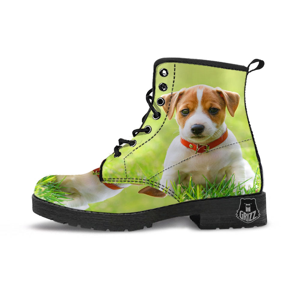 Jack Russell Terrier Little Print Leather Boots-grizzshop