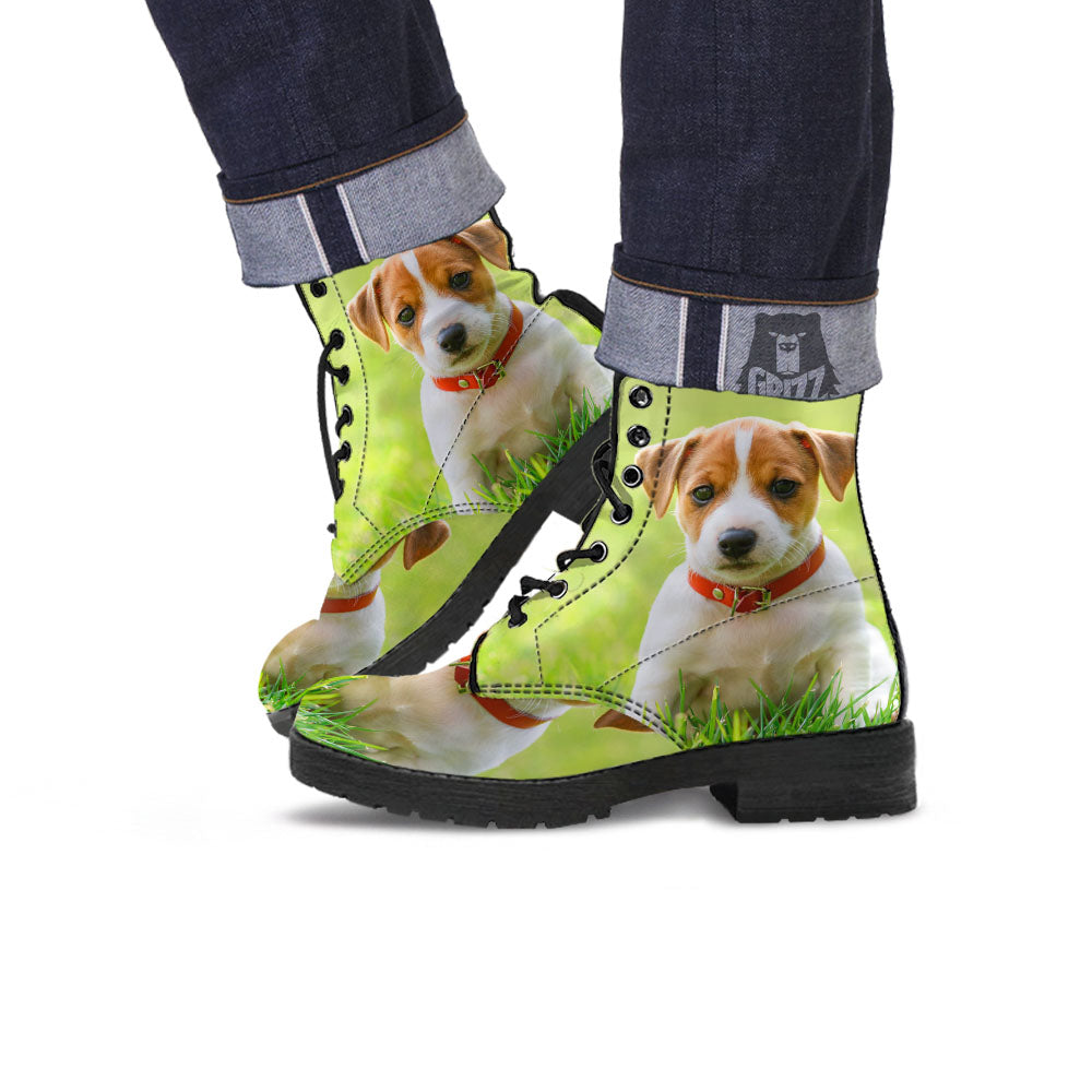 Jack Russell Terrier Little Print Leather Boots-grizzshop