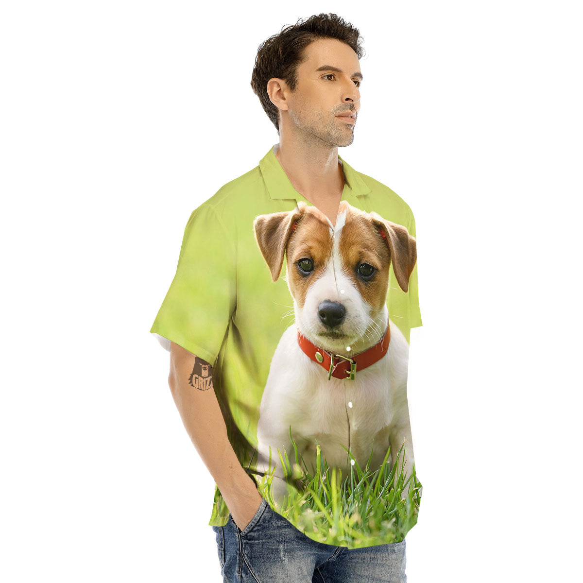 Jack Russell Terrier Little Print Men's Hawaiian Shirt-grizzshop