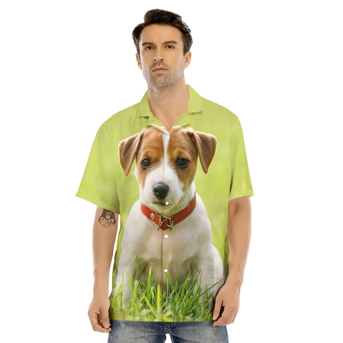 Jack Russell Terrier Little Print Men's Hawaiian Shirt-grizzshop