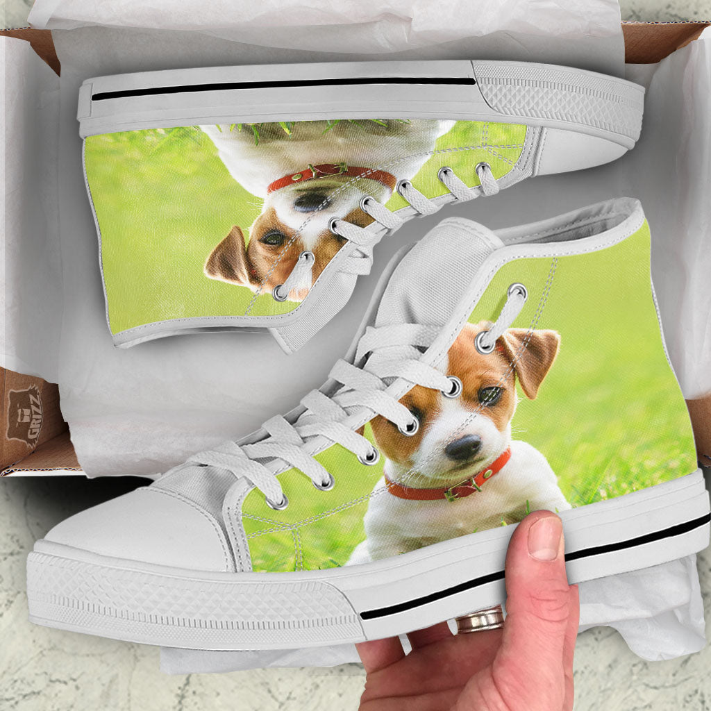 Jack Russell Terrier Little Print White High Top Shoes-grizzshop