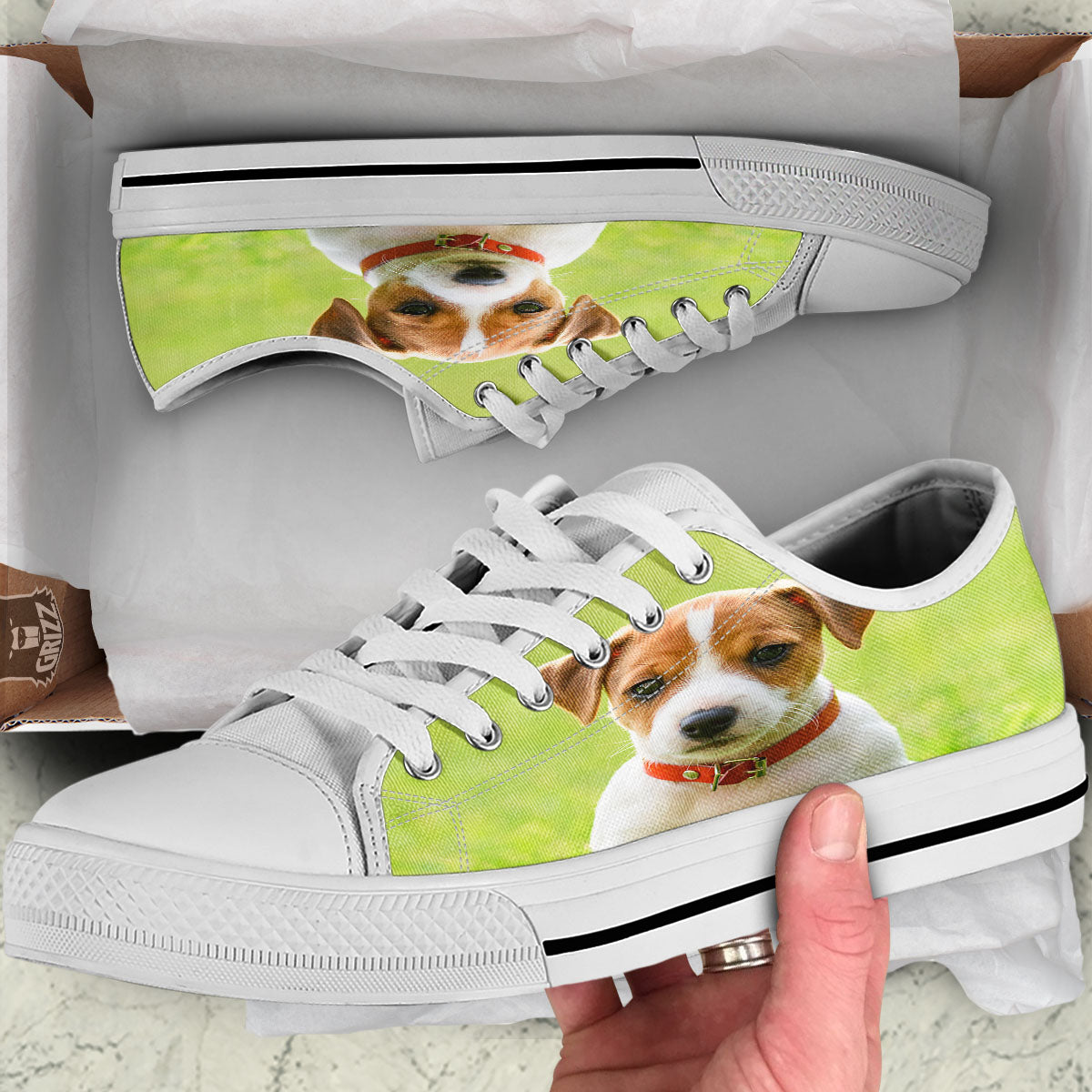 Jack Russell Terrier Little Print White Low Top Shoes-grizzshop