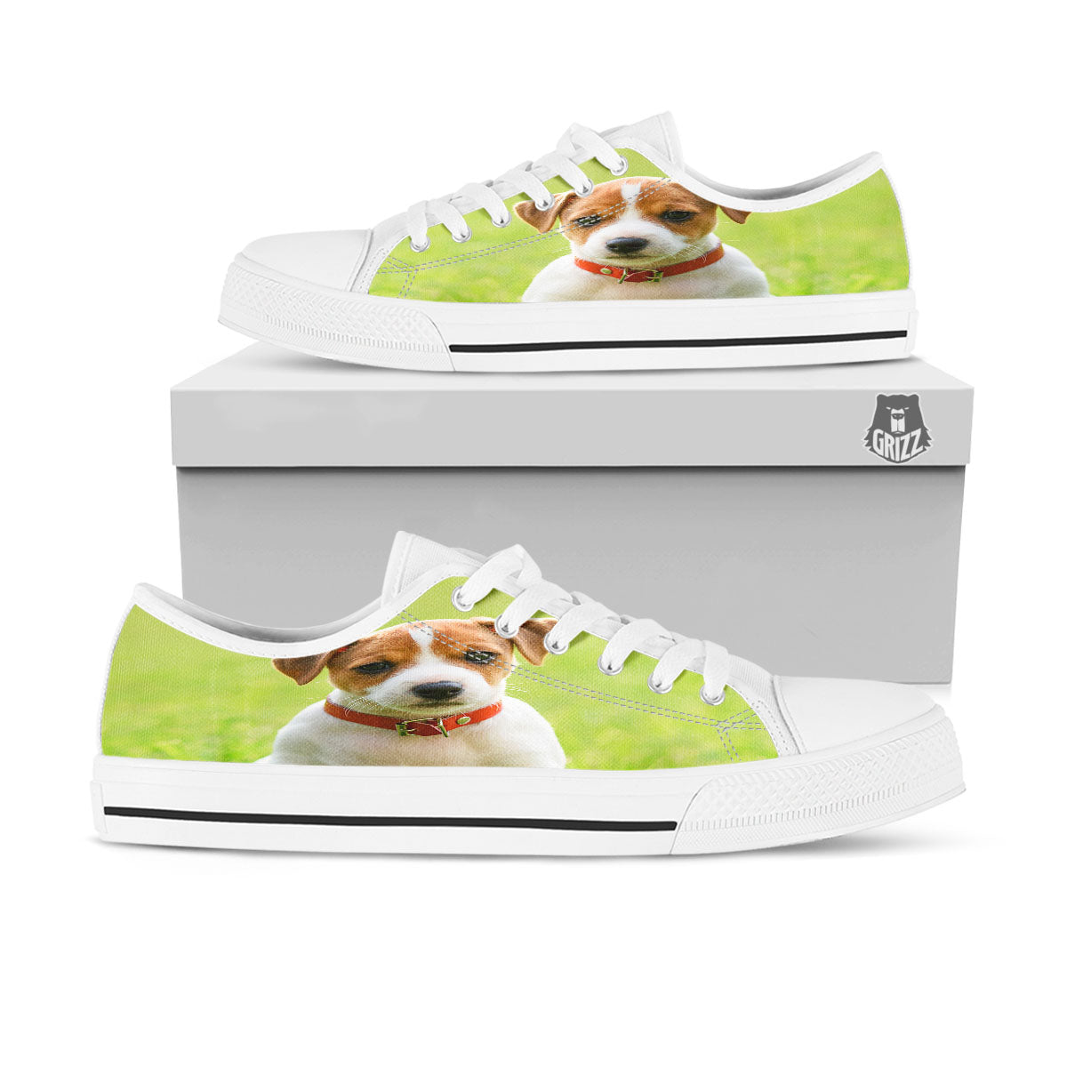 Jack Russell Terrier Little Print White Low Top Shoes-grizzshop