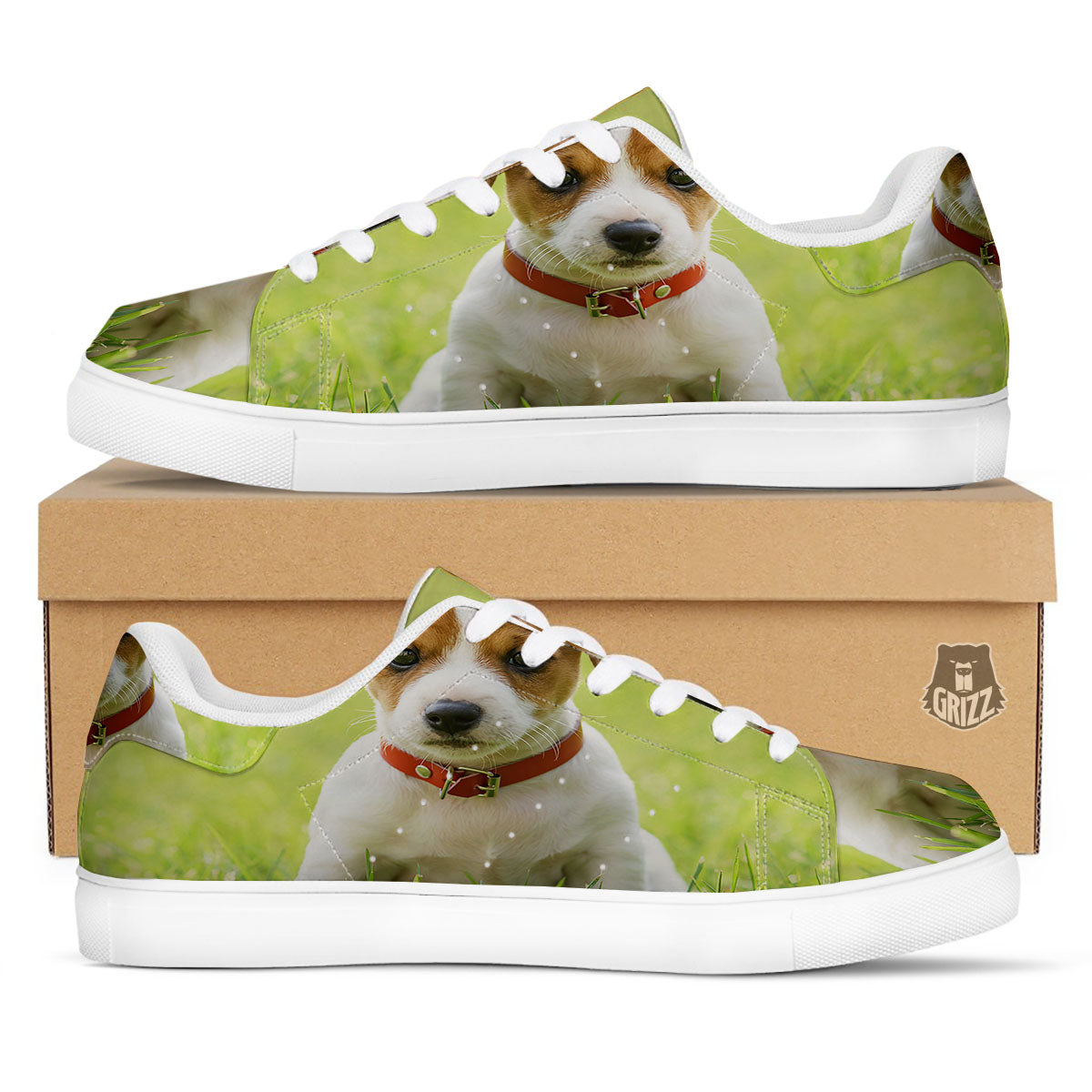 Jack Russell Terrier Little Print White Low Top Sneakers-grizzshop
