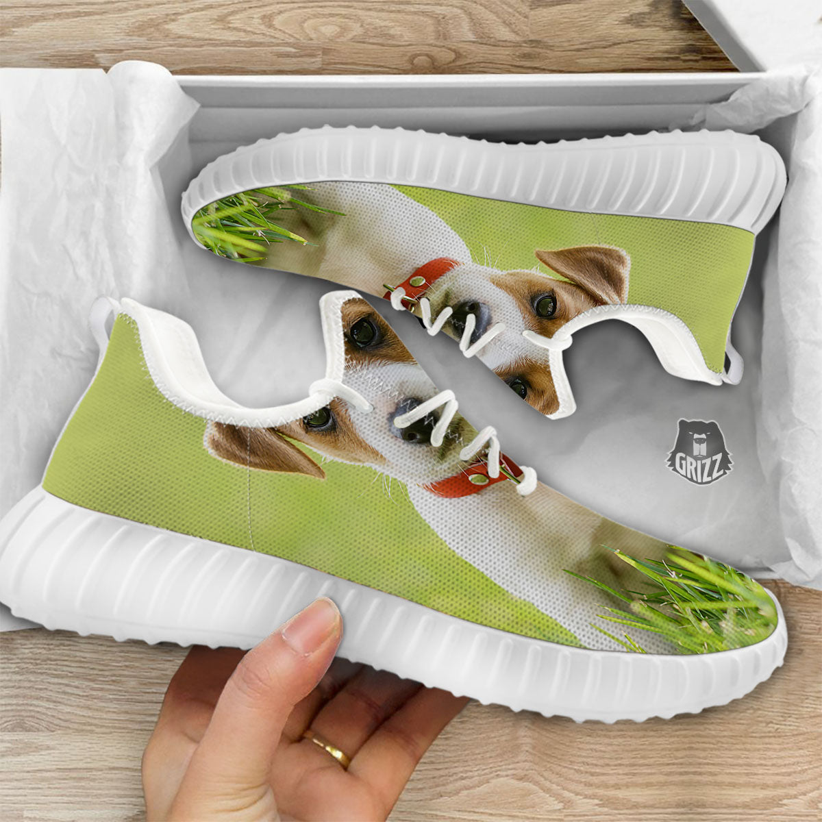 Jack Russell Terrier Little Print White Walking Shoes-grizzshop
