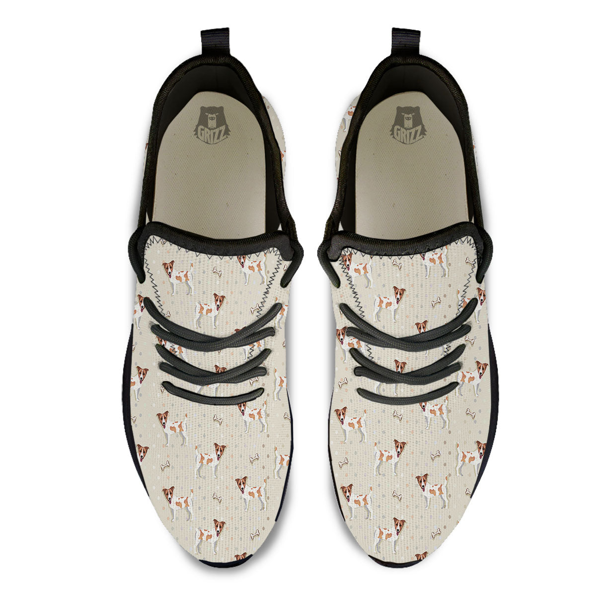 Jack Russell Terrier Polka Dot Print Pattern Black Athletic Shoes-grizzshop