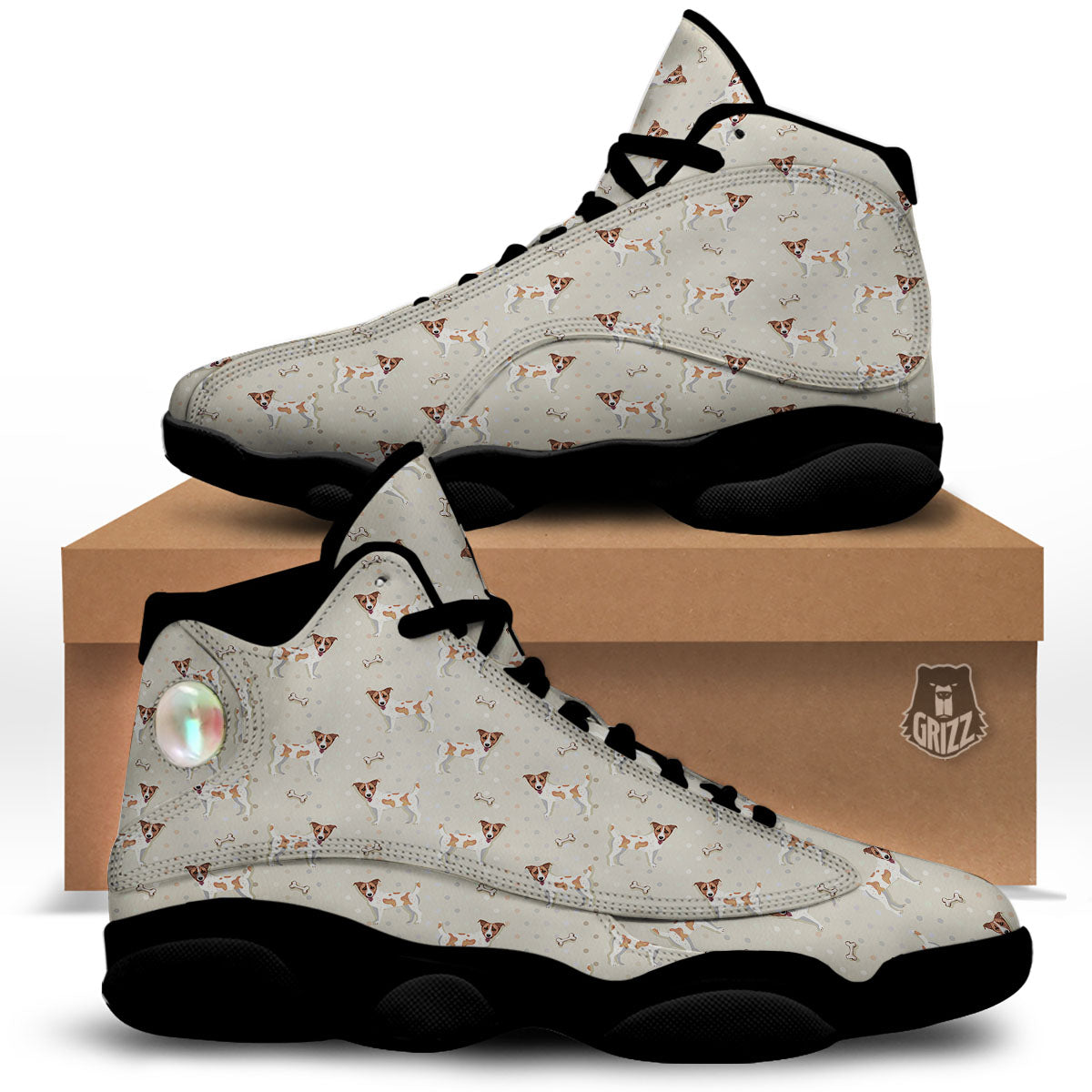 Jack Russell Terrier Polka Dot Print Pattern Black Basketball Shoes-grizzshop