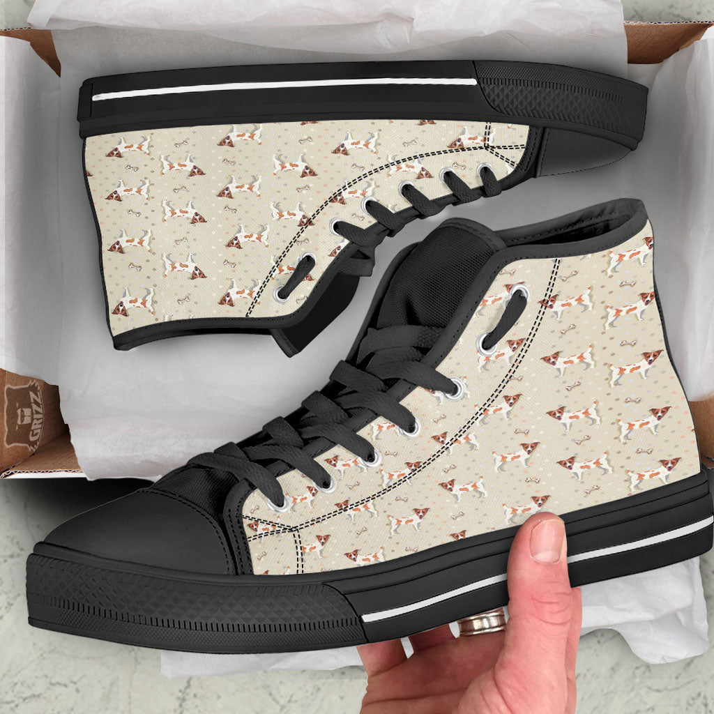 Jack Russell Terrier Polka Dot Print Pattern Black High Top Shoes-grizzshop