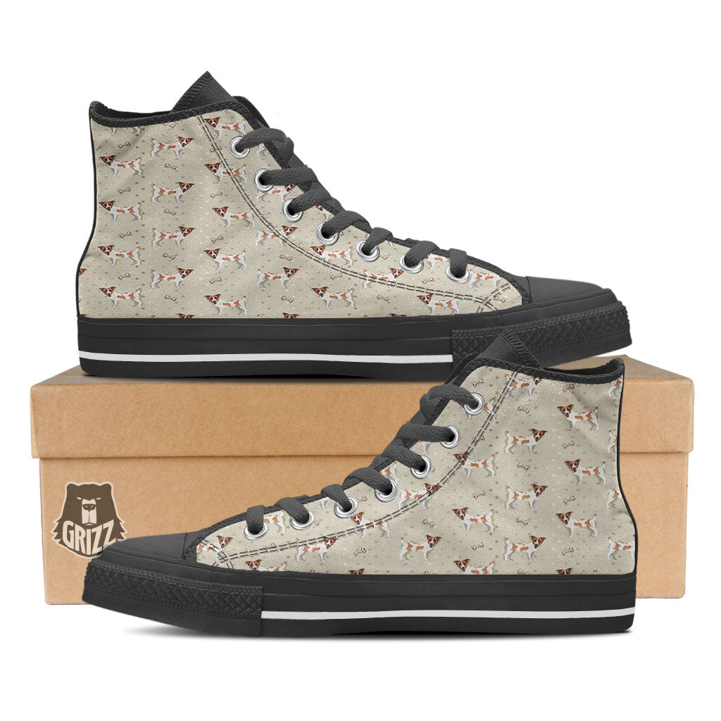 Jack Russell Terrier Polka Dot Print Pattern Black High Top Shoes-grizzshop