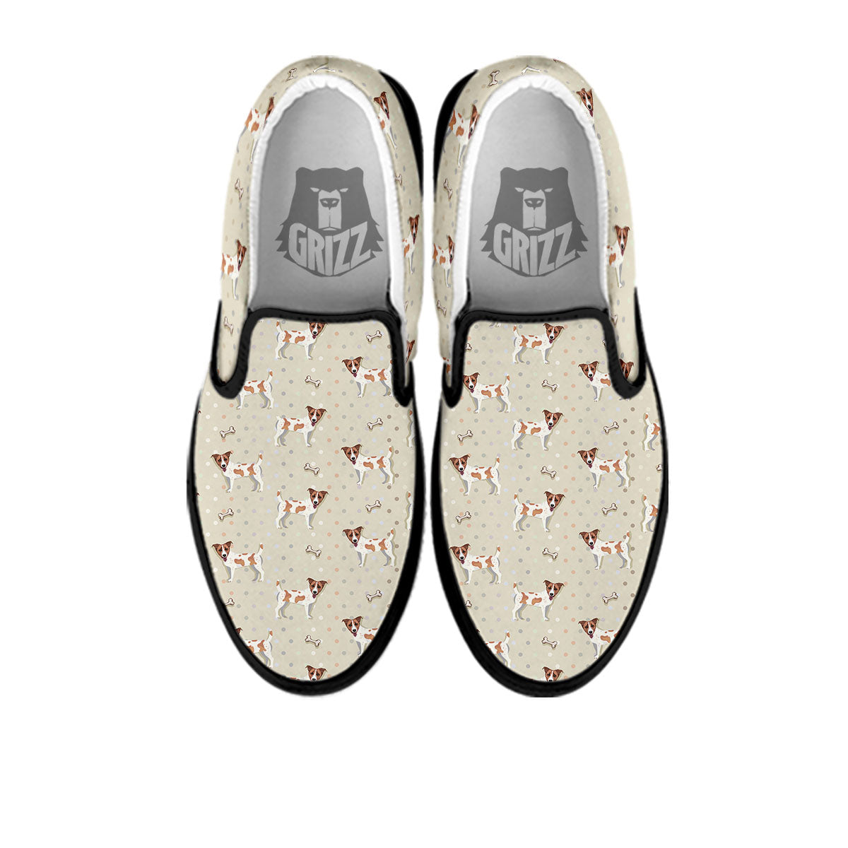 Jack Russell Terrier Polka Dot Print Pattern Black Slip On Shoes-grizzshop