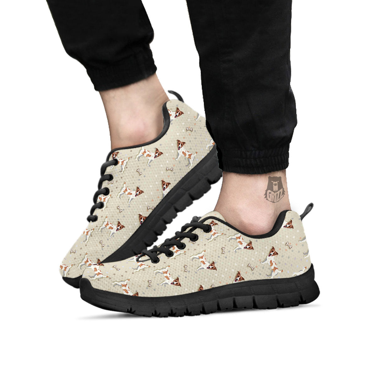 Jack Russell Terrier Polka Dot Print Pattern Black Sneaker-grizzshop