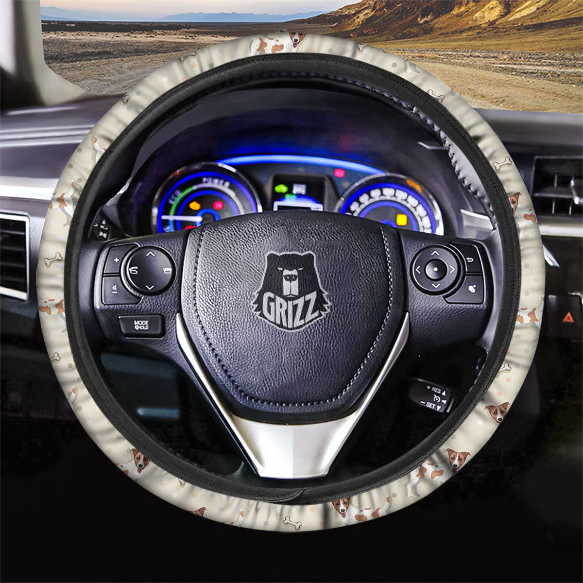 Jack Russell Terrier Polka Dot Print Pattern Car Steering Wheel Cover-grizzshop