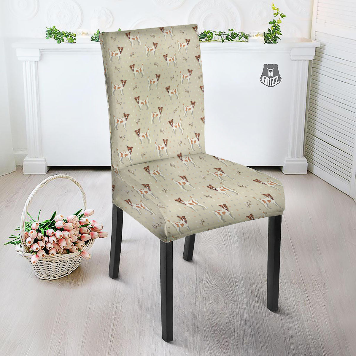 Jack Russell Terrier Polka Dot Print Pattern Dining Chair Slipcover-grizzshop
