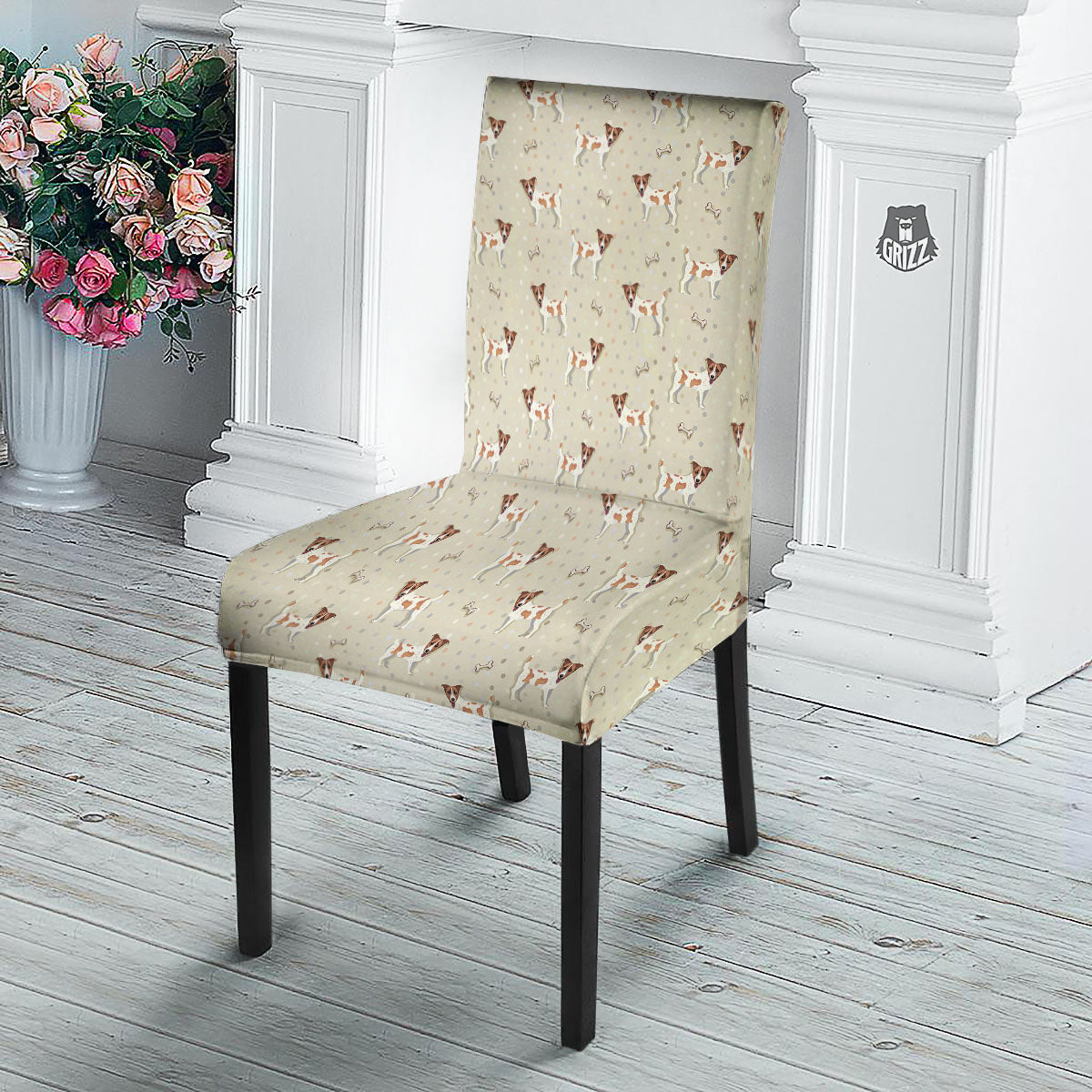 Jack Russell Terrier Polka Dot Print Pattern Dining Chair Slipcover-grizzshop