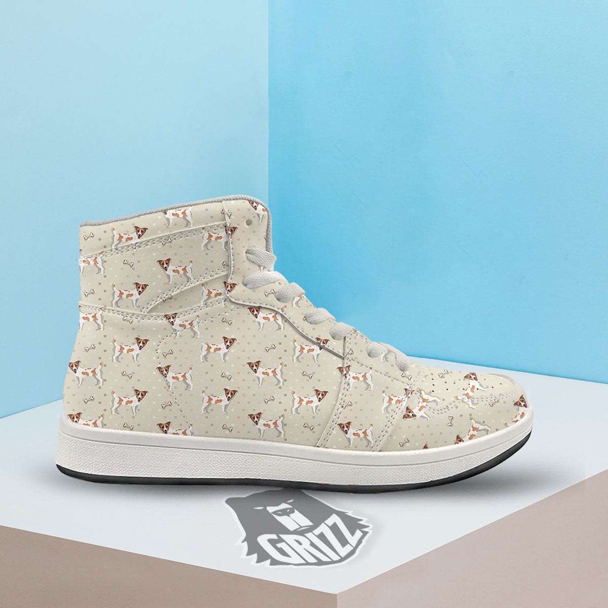 Jack Russell Terrier Polka Dot Print Pattern High Top Sneakers-grizzshop