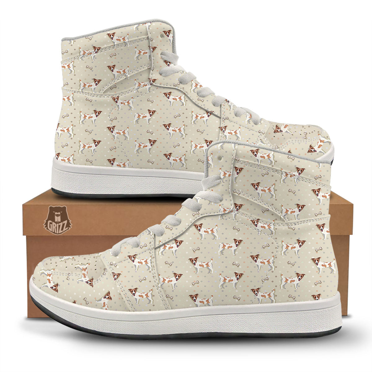 Jack Russell Terrier Polka Dot Print Pattern High Top Sneakers-grizzshop
