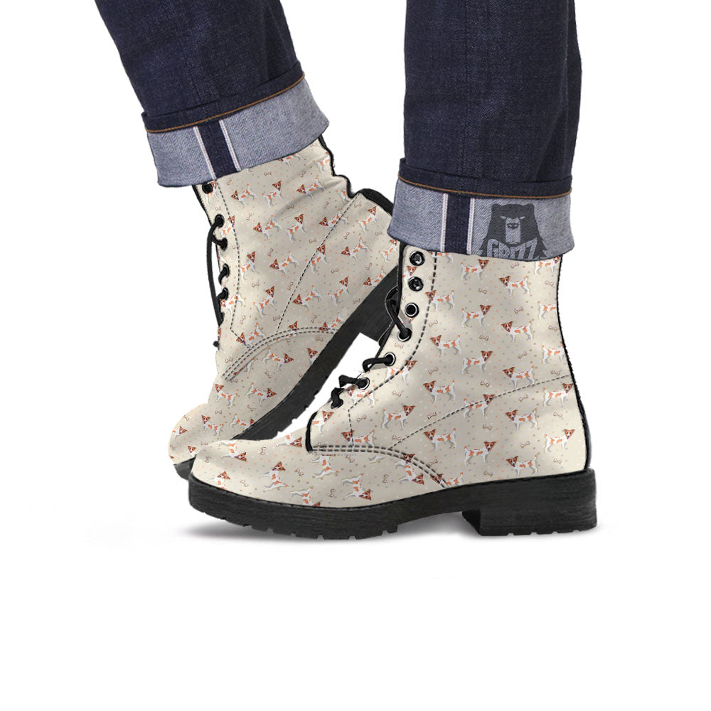 Jack Russell Terrier Polka Dot Print Pattern Leather Boots-grizzshop