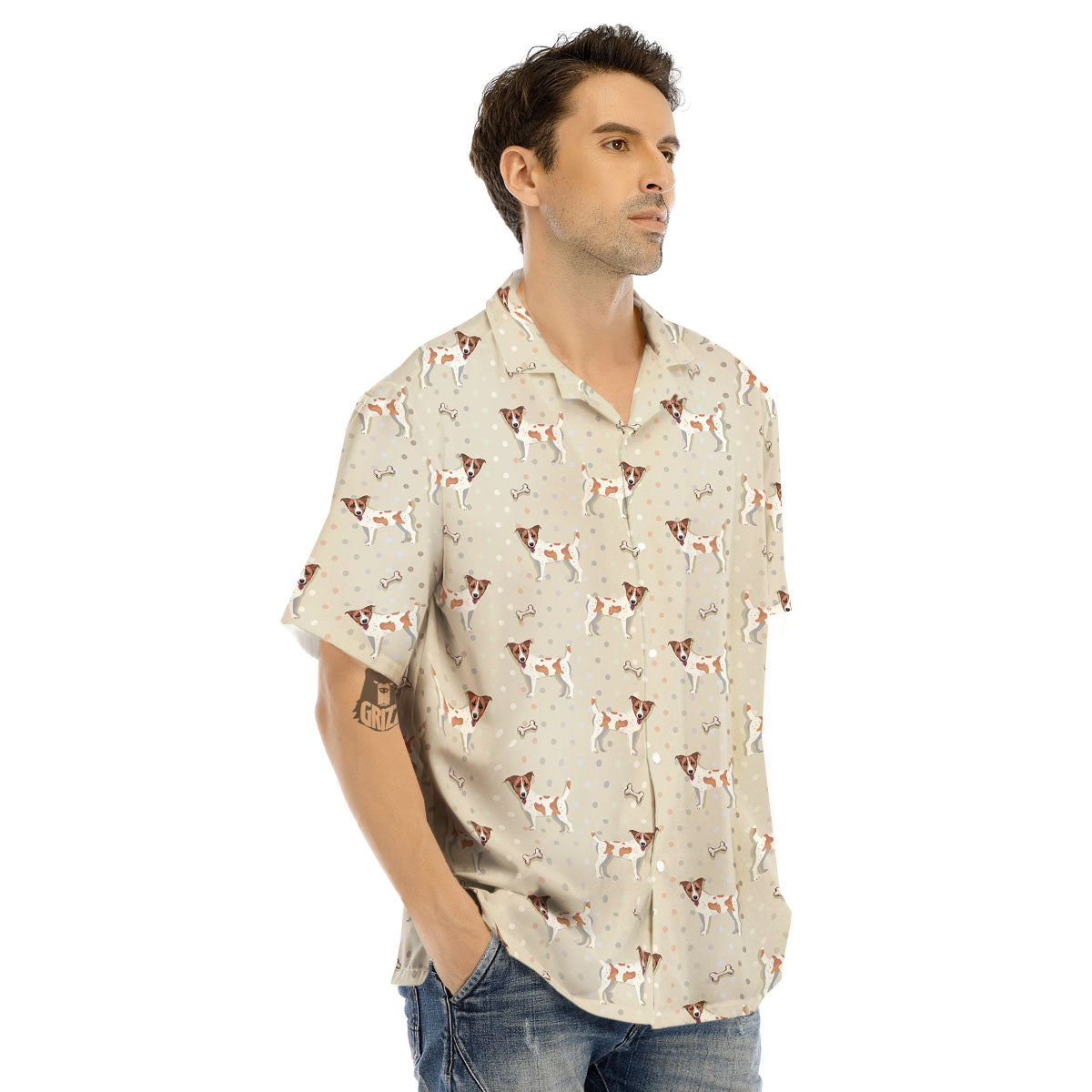 Jack Russell Terrier Polka Dot Print Pattern Men's Hawaiian Shirt-grizzshop