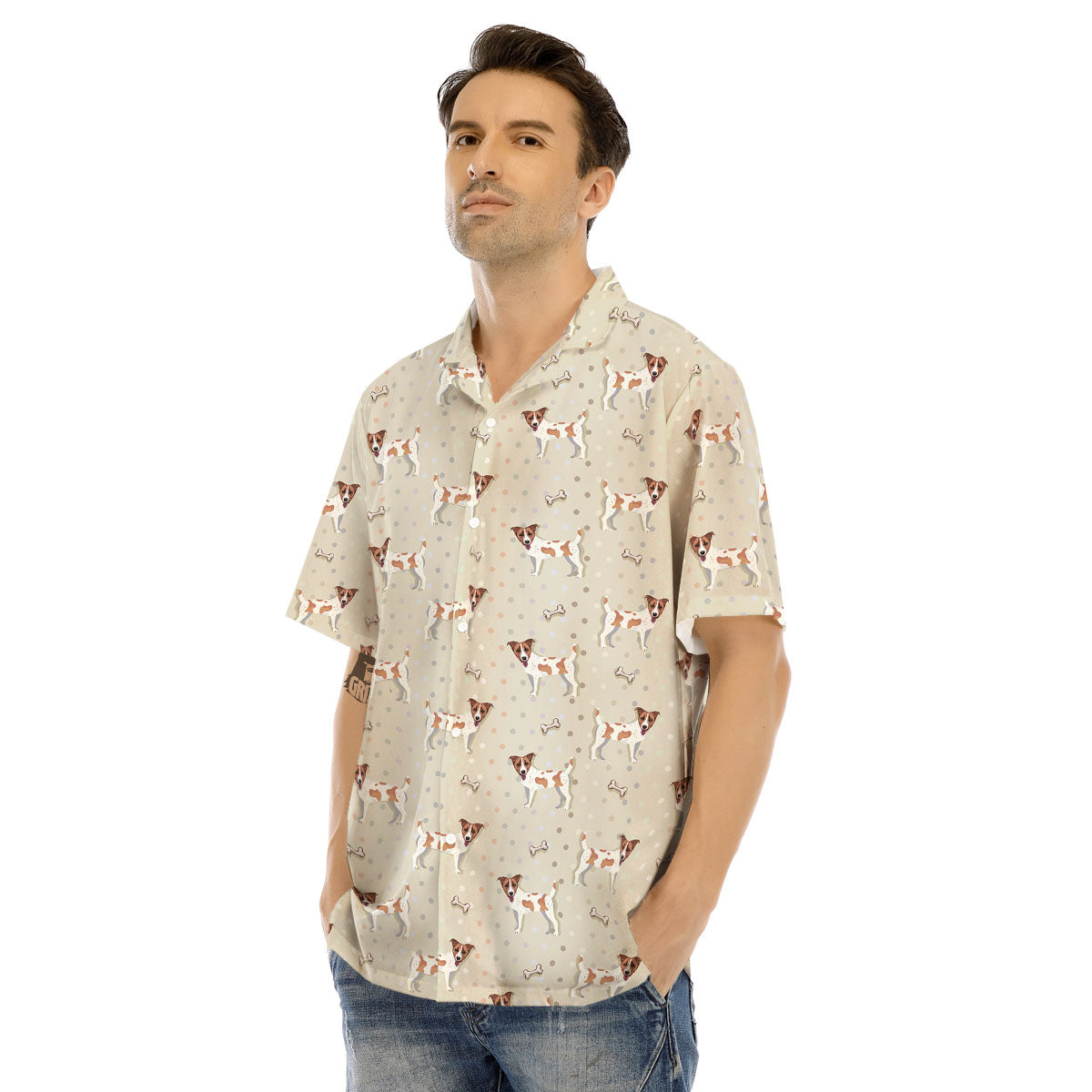 Jack Russell Terrier Polka Dot Print Pattern Men's Hawaiian Shirt-grizzshop