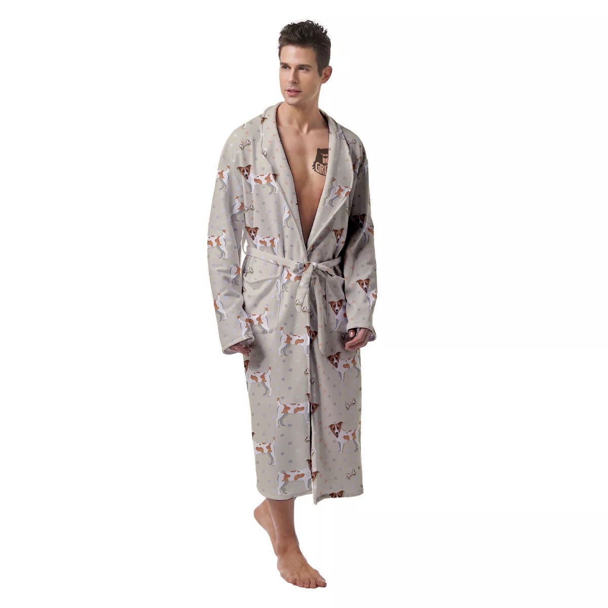 Jack Russell Terrier Polka Dot Print Pattern Men's Robe-grizzshop