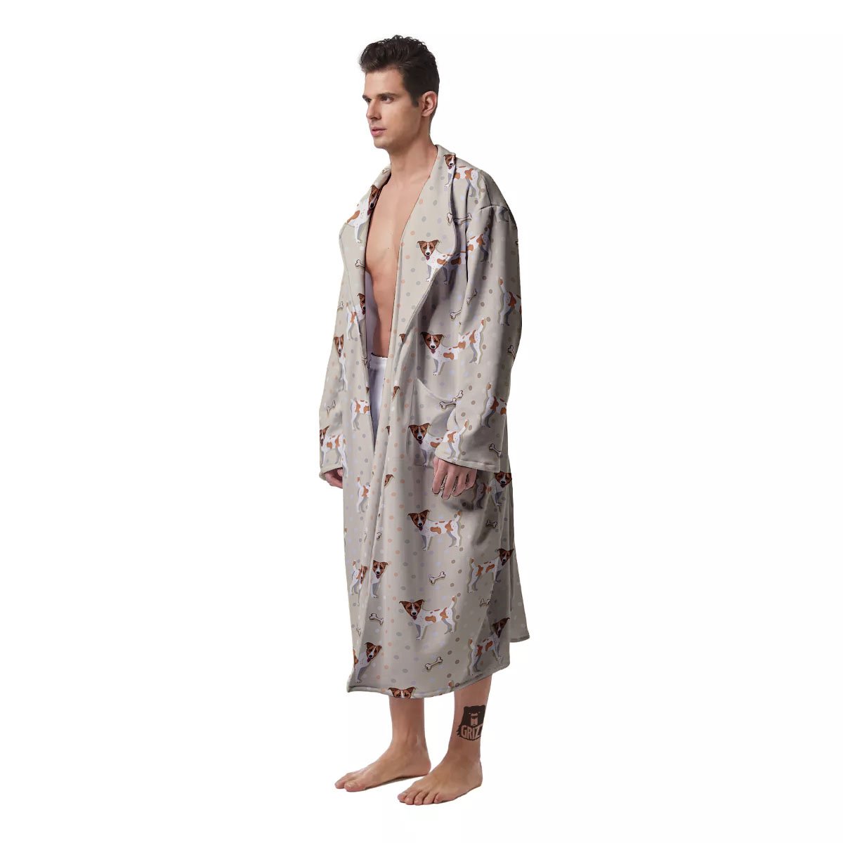 Jack Russell Terrier Polka Dot Print Pattern Men's Robe-grizzshop