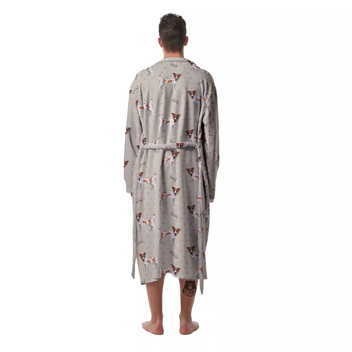 Jack Russell Terrier Polka Dot Print Pattern Men's Robe-grizzshop
