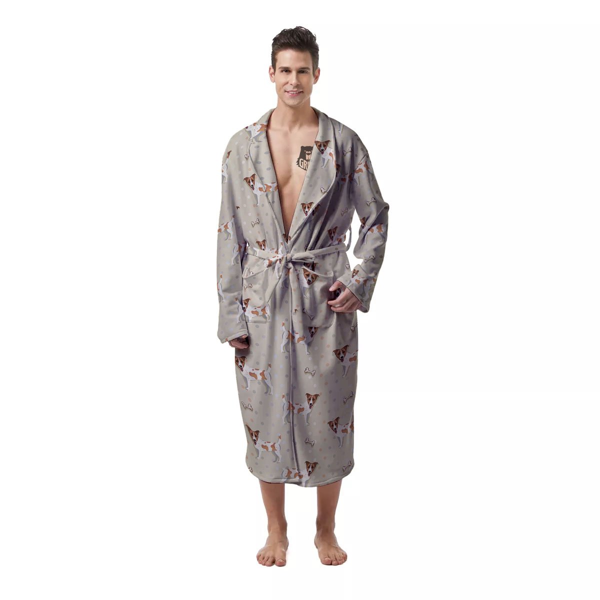Jack Russell Terrier Polka Dot Print Pattern Men's Robe-grizzshop