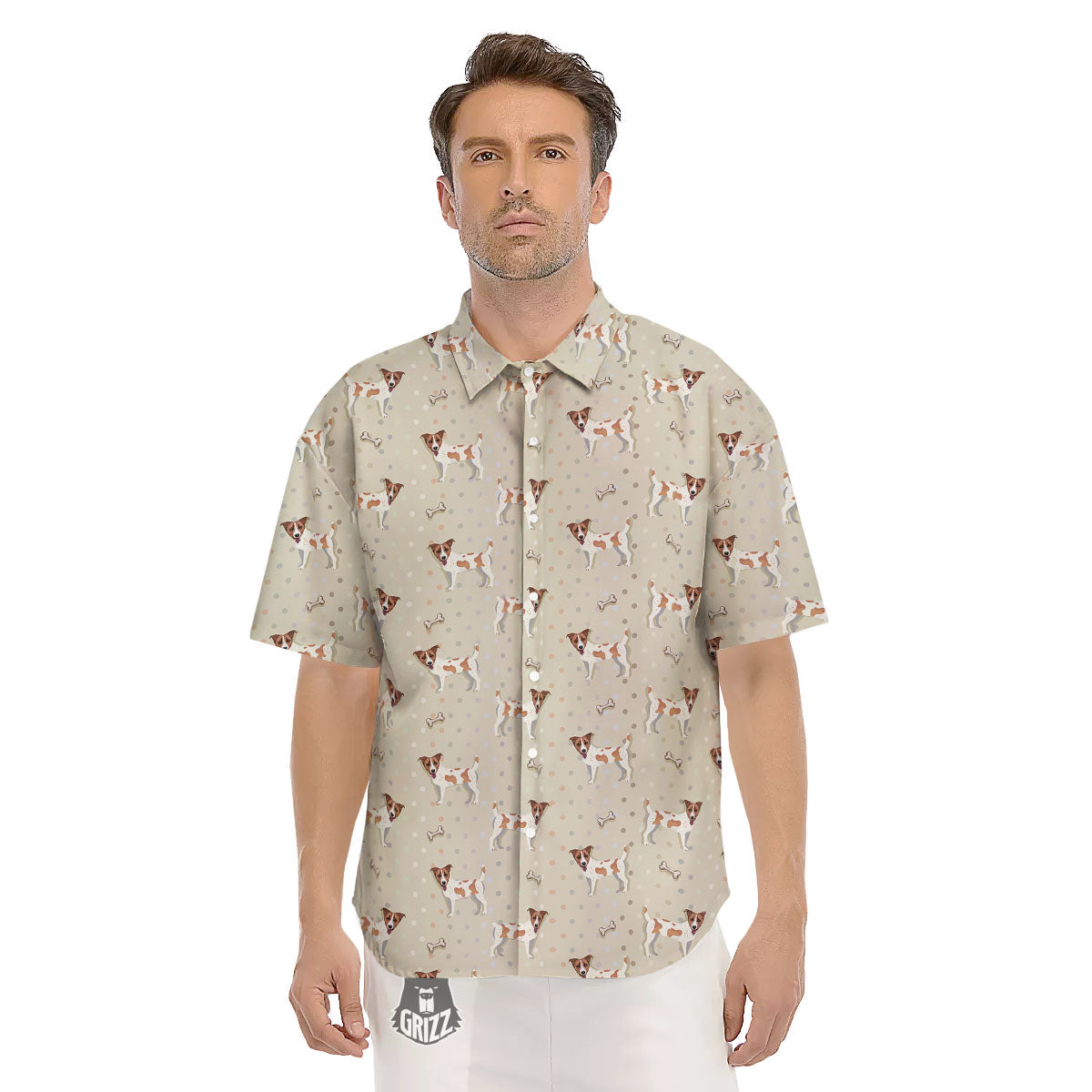 Jack Russell Terrier Polka Dot Print Pattern Men's Short Sleeve Shirts-grizzshop