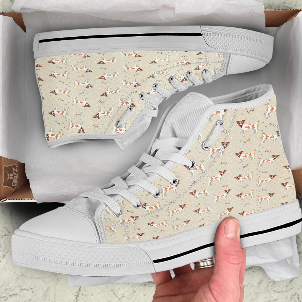 Jack Russell Terrier Polka Dot Print Pattern White High Top Shoes-grizzshop