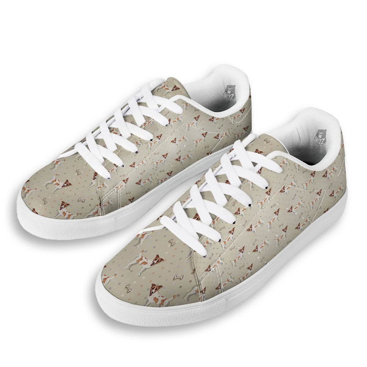 Jack Russell Terrier Polka Dot Print Pattern White Low Top Sneakers-grizzshop