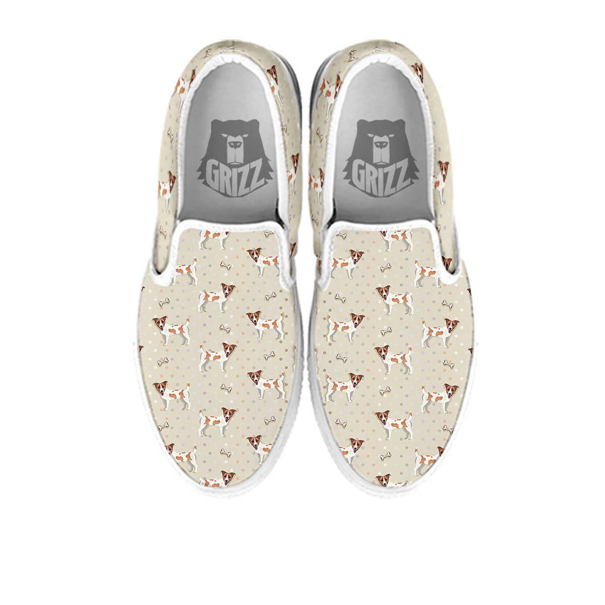 Jack Russell Terrier Polka Dot Print Pattern White Slip On Shoes-grizzshop
