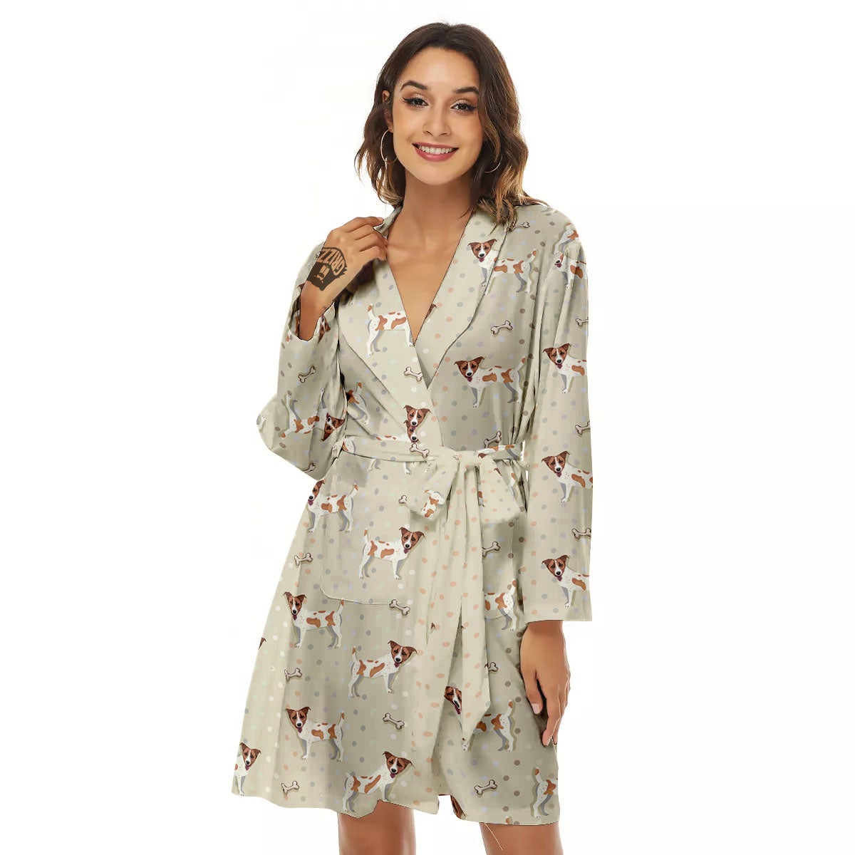 Jack Russell Terrier Polka Dot Print Pattern Women's Robe-grizzshop