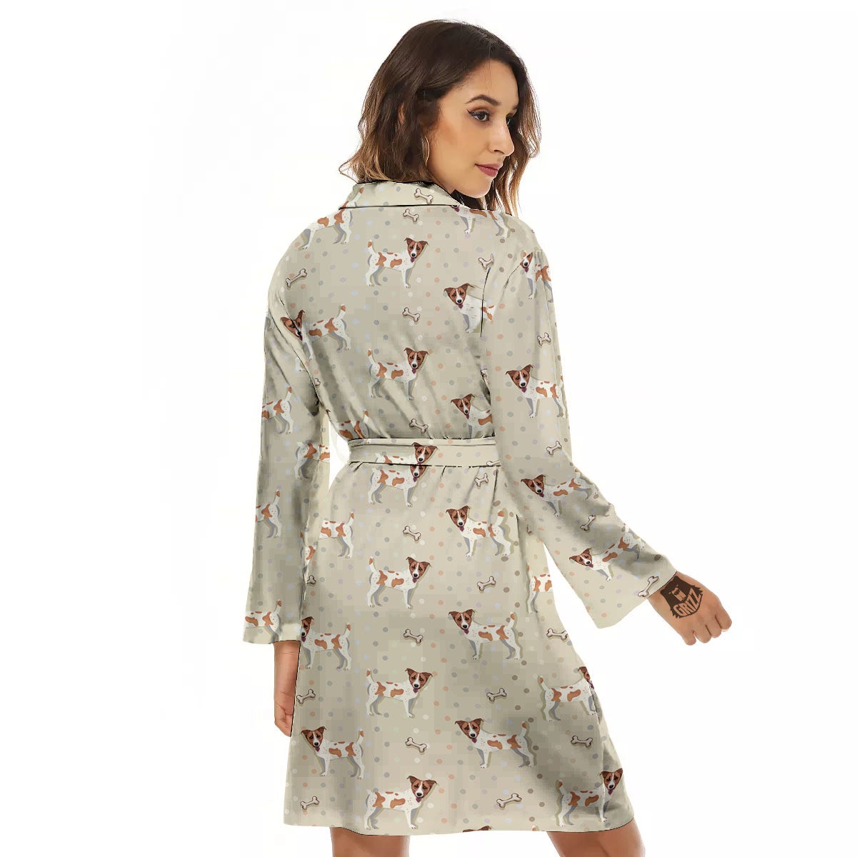 Jack Russell Terrier Polka Dot Print Pattern Women's Robe-grizzshop