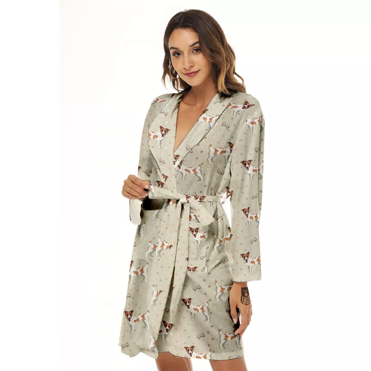 Jack Russell Terrier Polka Dot Print Pattern Women's Robe-grizzshop