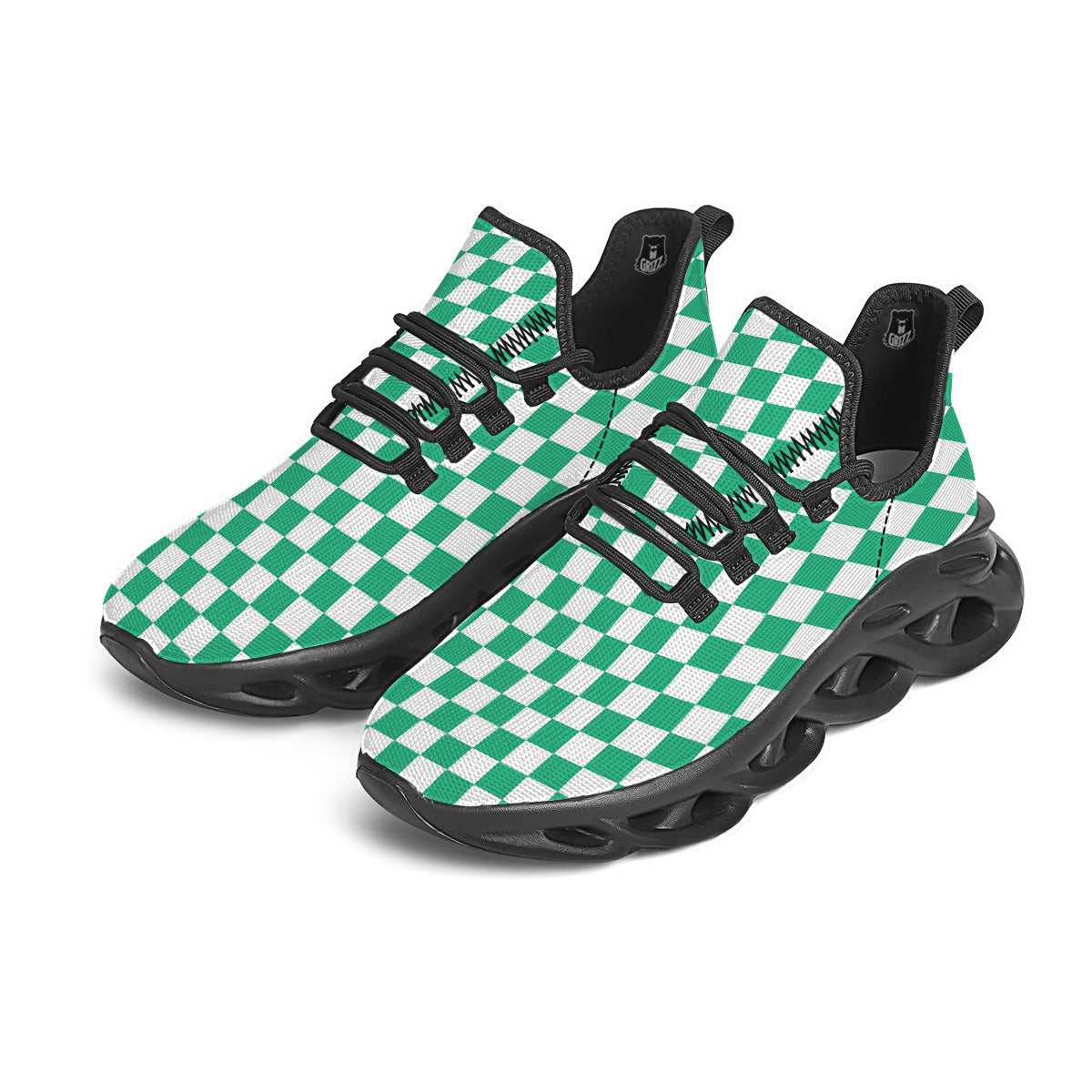 Jade Checkered Flag Print Black Running Shoes-grizzshop