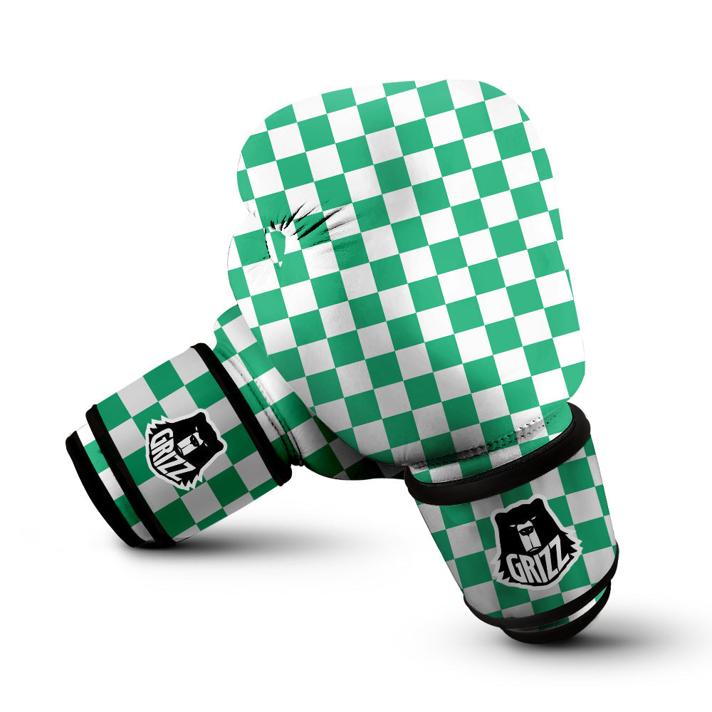 Jade Checkered Flag Print Boxing Gloves-grizzshop