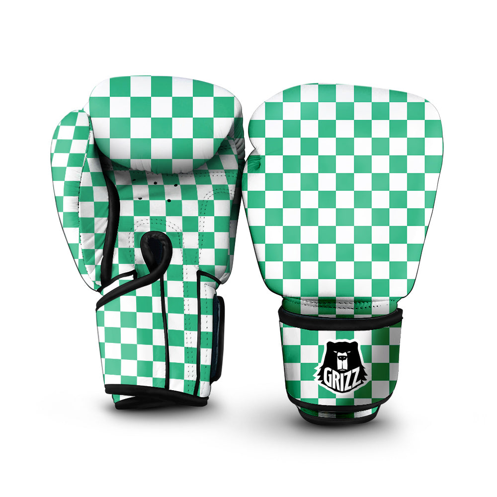 Jade Checkered Flag Print Boxing Gloves-grizzshop