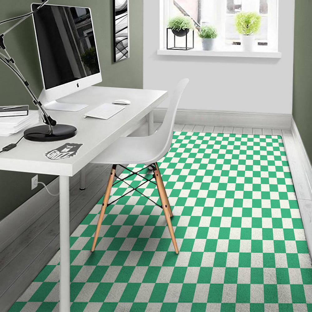 Jade Checkered Flag Print Floor Mat-grizzshop