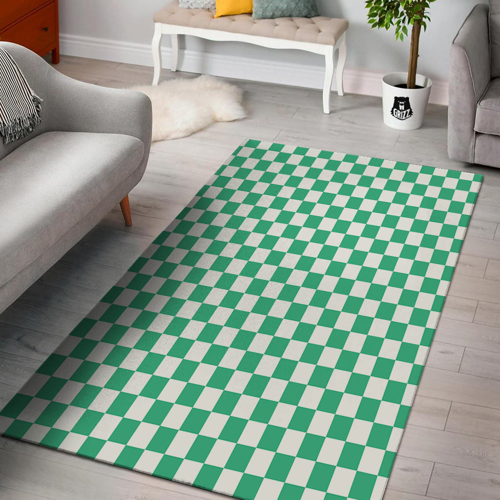 Jade Checkered Flag Print Floor Mat-grizzshop