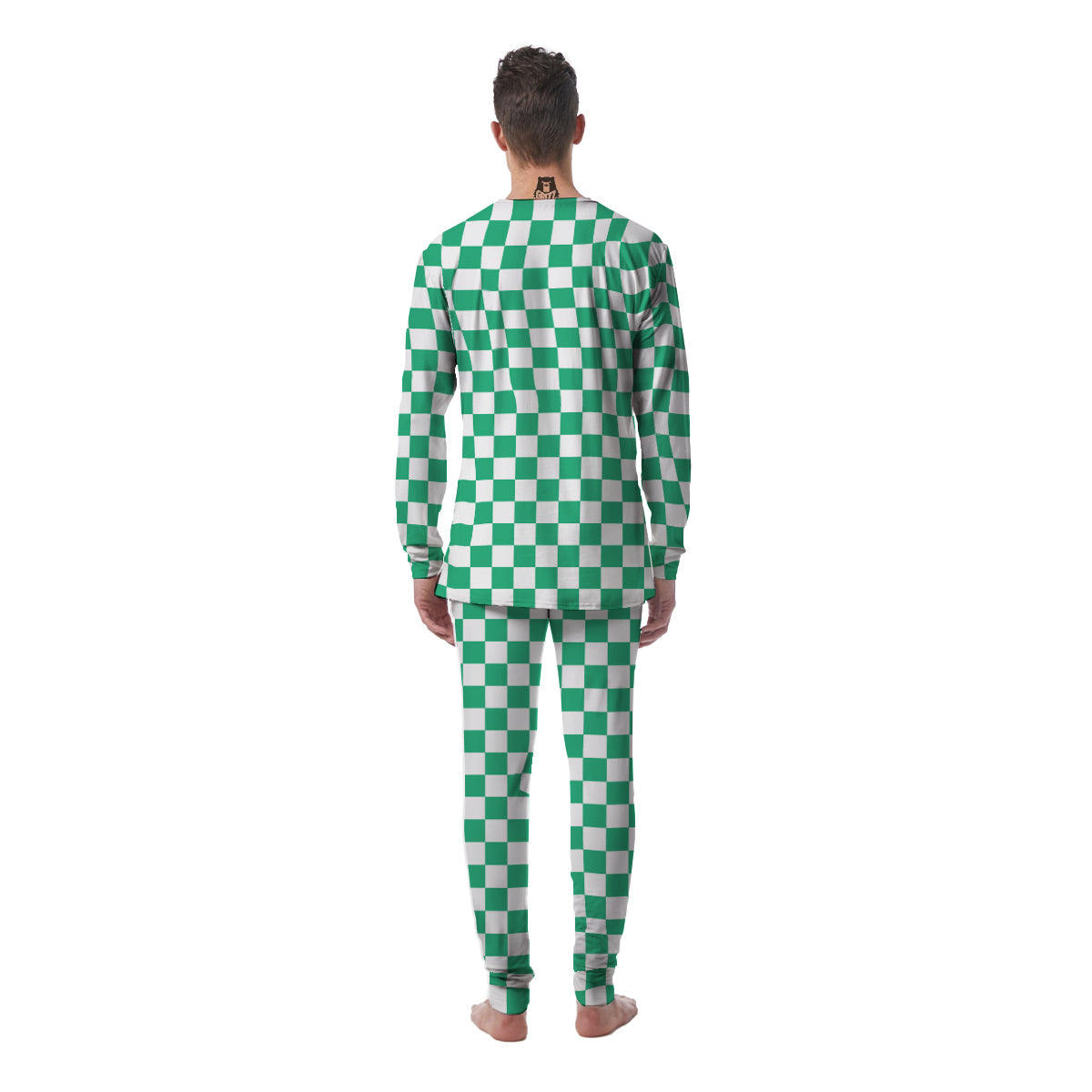 Jade Checkered Flag Print Men's Pajamas-grizzshop