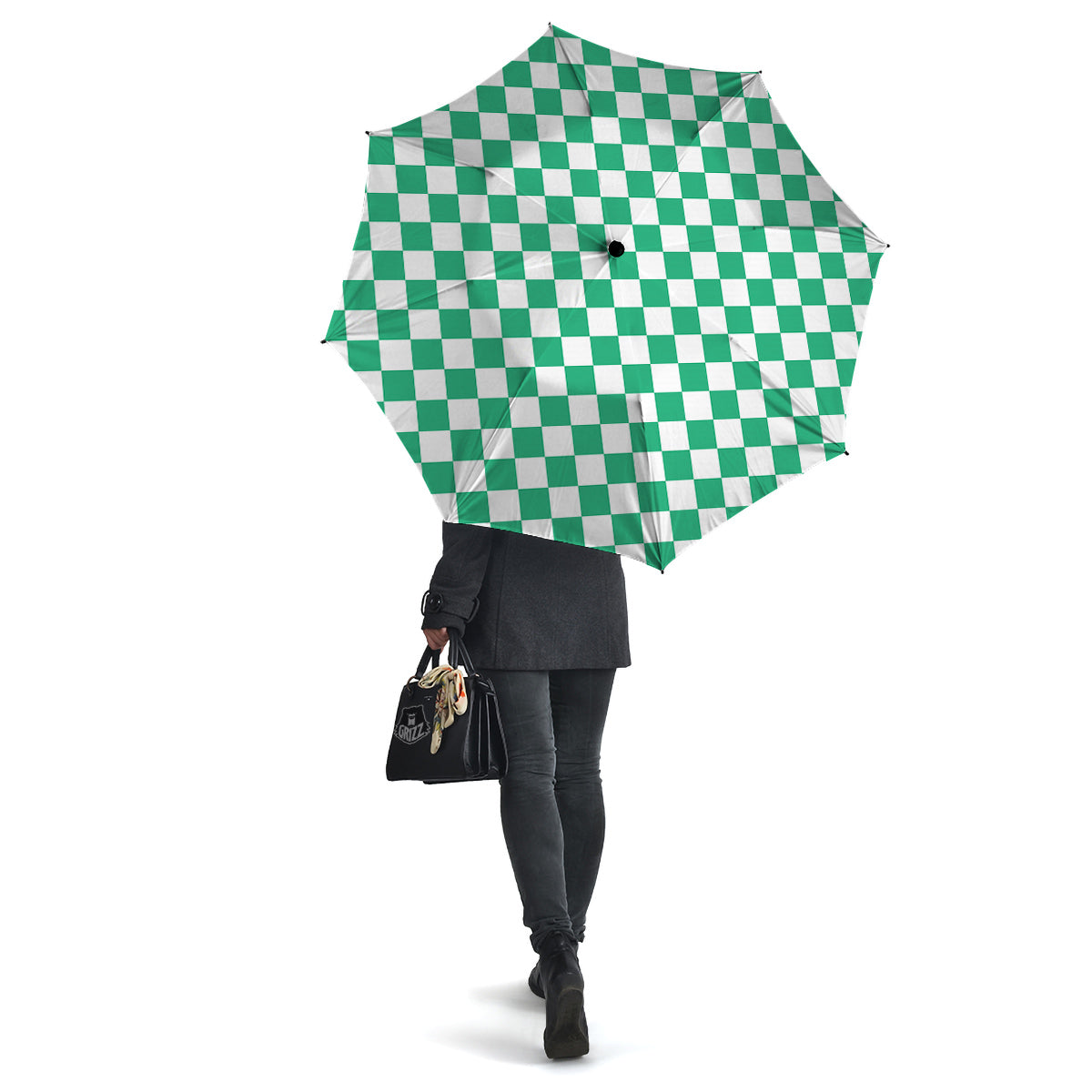 Jade Checkered Flag Print Umbrella-grizzshop