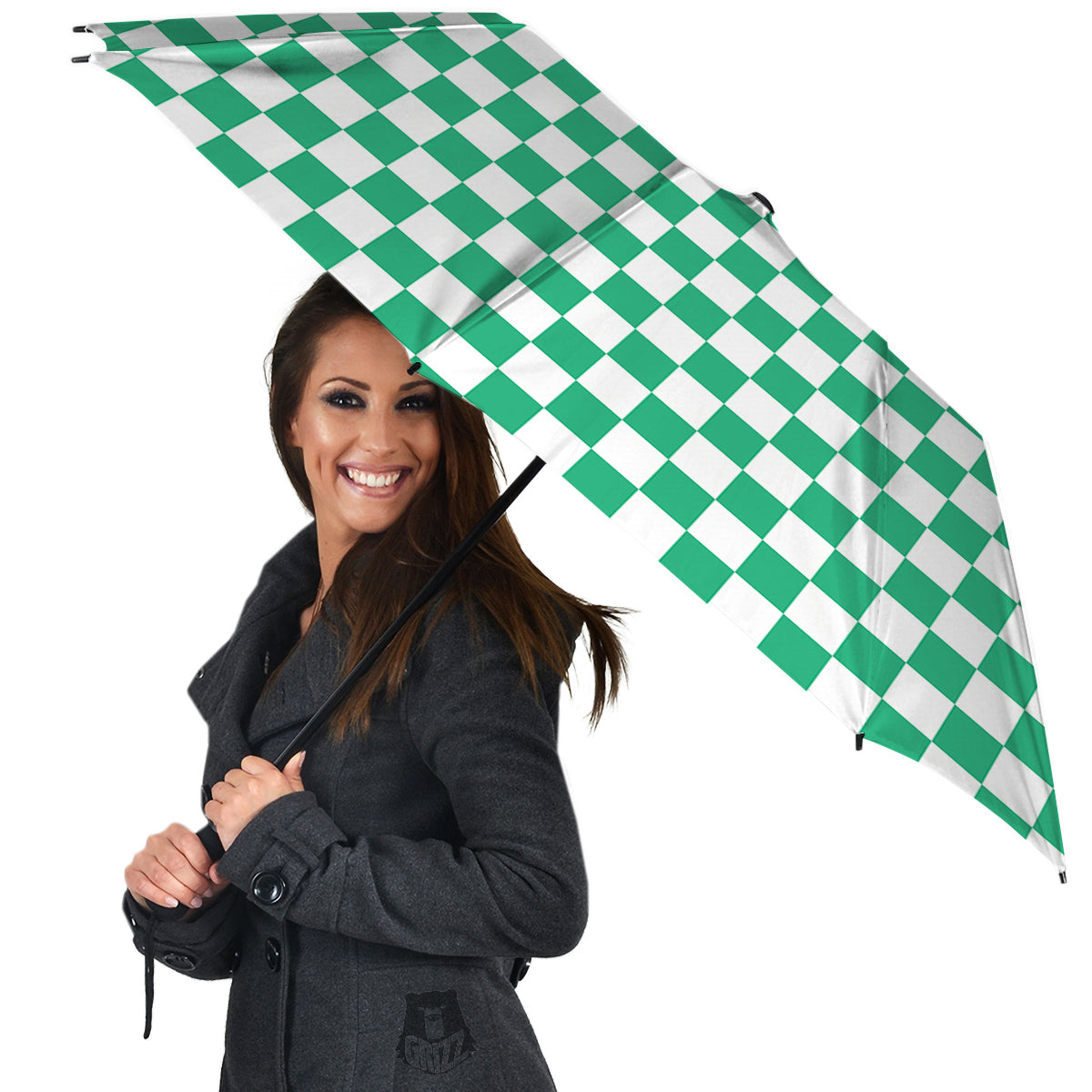 Jade Checkered Flag Print Umbrella-grizzshop