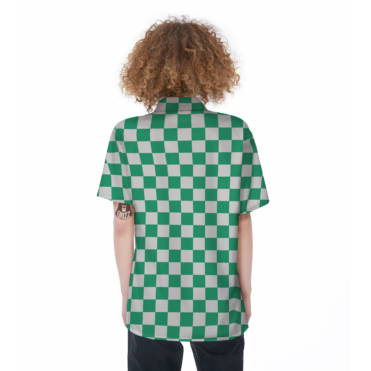 Jade Checkered Flag Print Women's Short Sleeve Shirts-grizzshop
