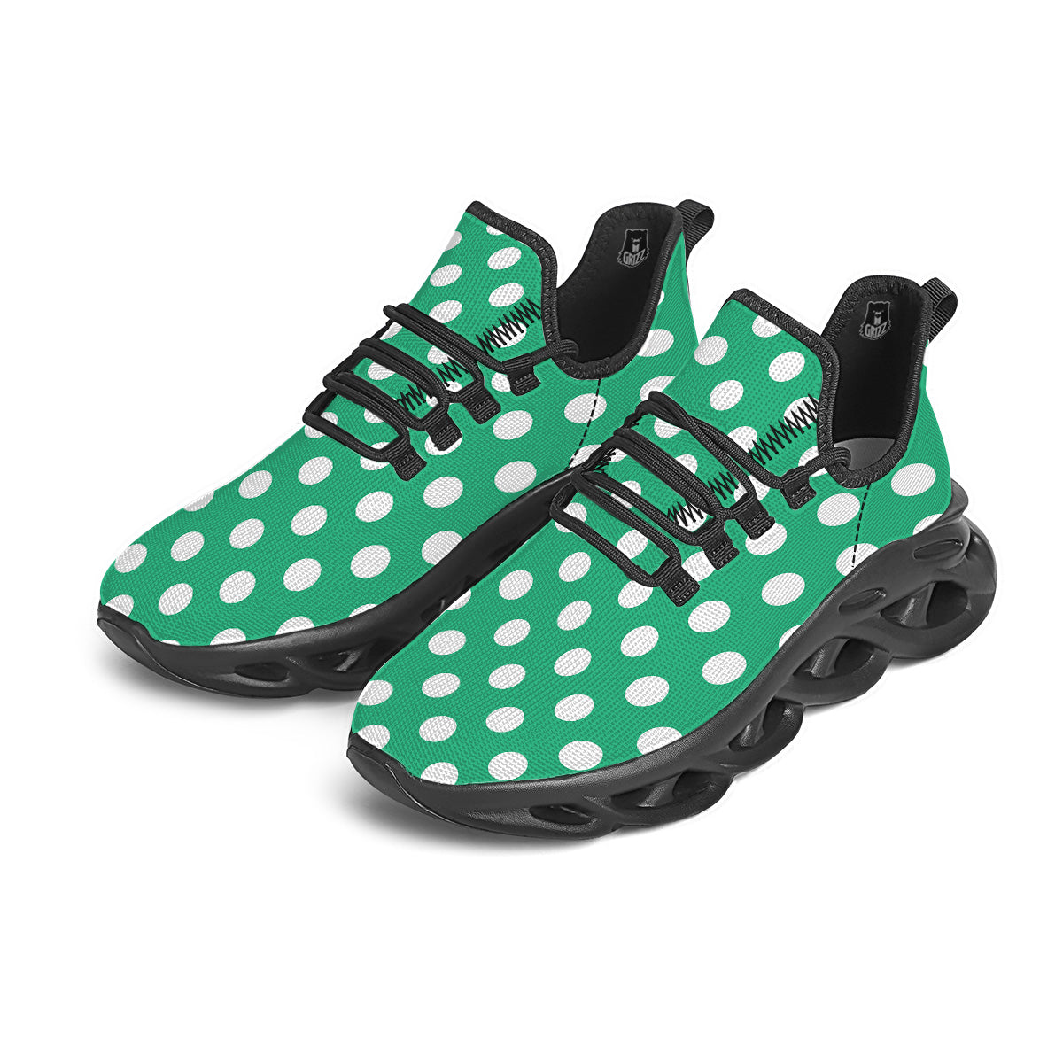 Jade Color Polka Dot Print Pattern Black Running Shoes-grizzshop