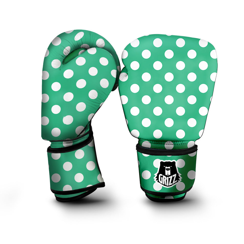 Jade Color Polka Dot Print Pattern Boxing Gloves-grizzshop