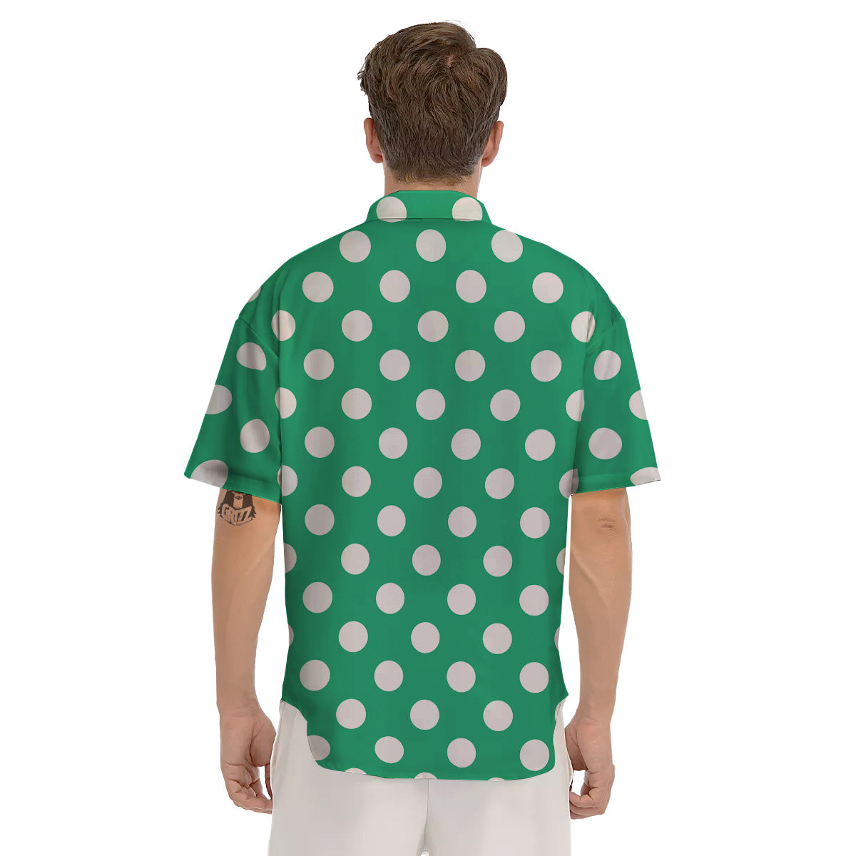 Jade Color Polka Dot Print Pattern Men's Short Sleeve Shirts-grizzshop