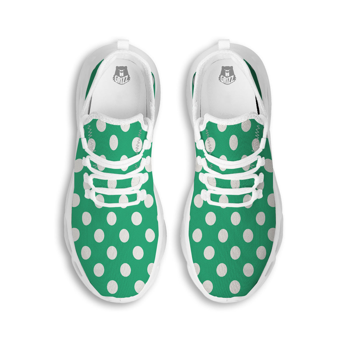 Jade Color Polka Dot Print Pattern White Running Shoes-grizzshop