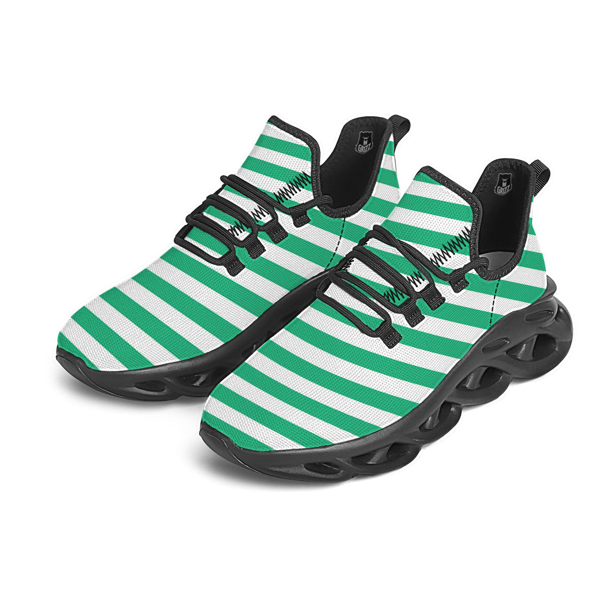 Jade Color Striped Print Black Running Shoes-grizzshop