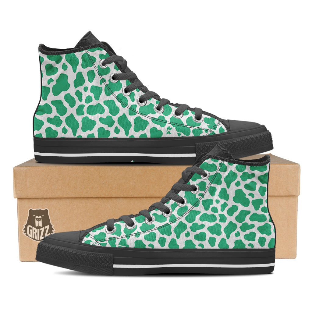 Jade Cow Print Pattern Black High Top Shoes-grizzshop